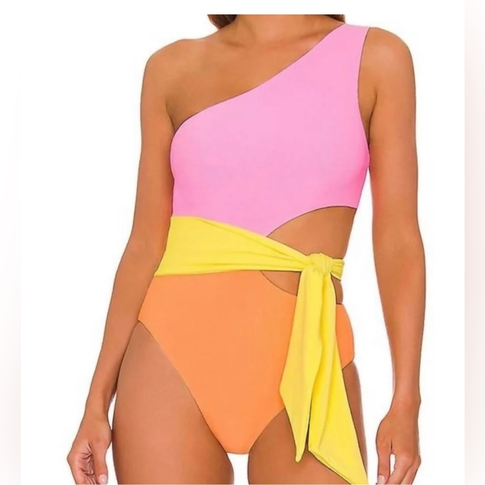 Beach Riot Carlie One Piece Swimsuit Fruity Colorblock One Shoulder Cutout XS